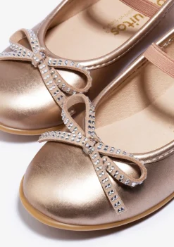 Conguitos Bailarina Lazo Strass Oro^ Zapatos De Ceremonia|Bailarinas
