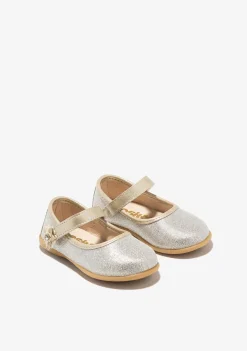 Conguitos Bailarinas De Bebé Flor Glitter Oro^ Bailarinas|Zapatos De Ceremonia