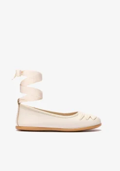 Conguitos Bailarinas De Niña Con Lazo Napa Beige B&W^ Zapatos|Zapatos De Ceremonia