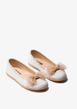 Conguitos Bailarinas De Niña Lazo Platino B&W^ Zapatos|Zapatos De Ceremonia