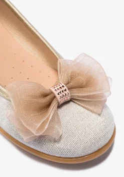 Conguitos Bailarinas De Niña Lazo Platino B&W^ Zapatos|Zapatos De Ceremonia