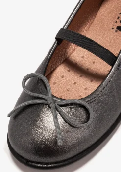 Conguitos Bailarinas De Niña Metalizado Plomo B&W^ Zapatos|Zapatos De Ceremonia