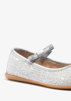 Conguitos Bailarinas De Niña Metalizado Plata^ Zapatos De Ceremonia|Bailarinas