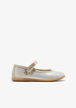 Conguitos Bailarinas Flor Glitter Oro^ Zapatos De Ceremonia|Bailarinas