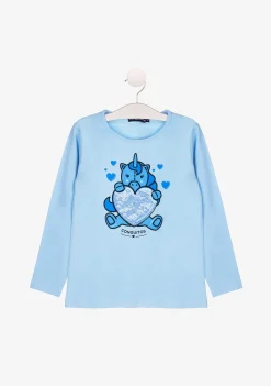 Conguitos Camiseta De Niña Celeste Con Unicornio^ Camisetas|Camisetas Manga Larga