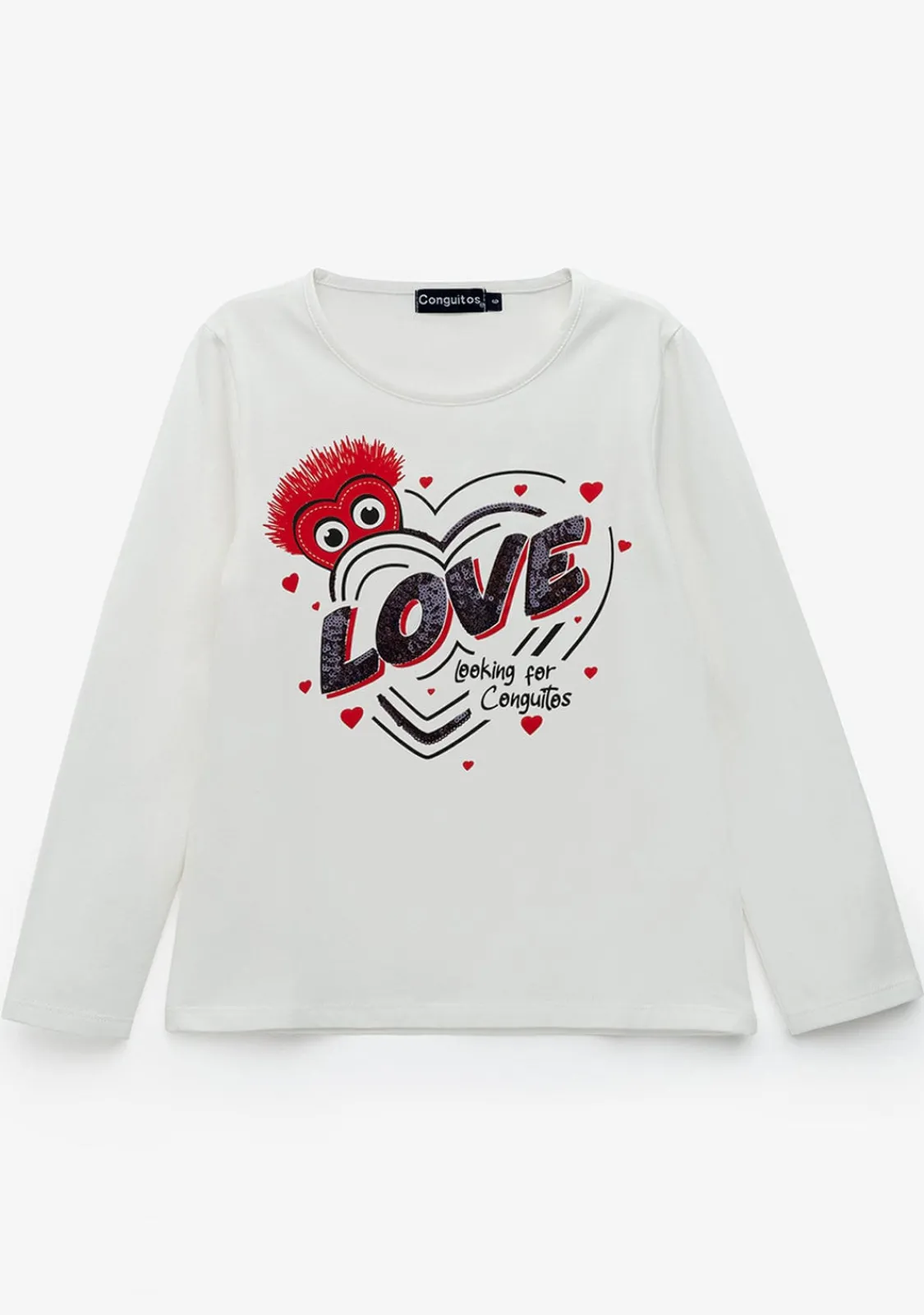Conguitos Camiseta De Niña Corazón Lentejuelas Blanco^ Camisetas|Camisetas Manga Larga