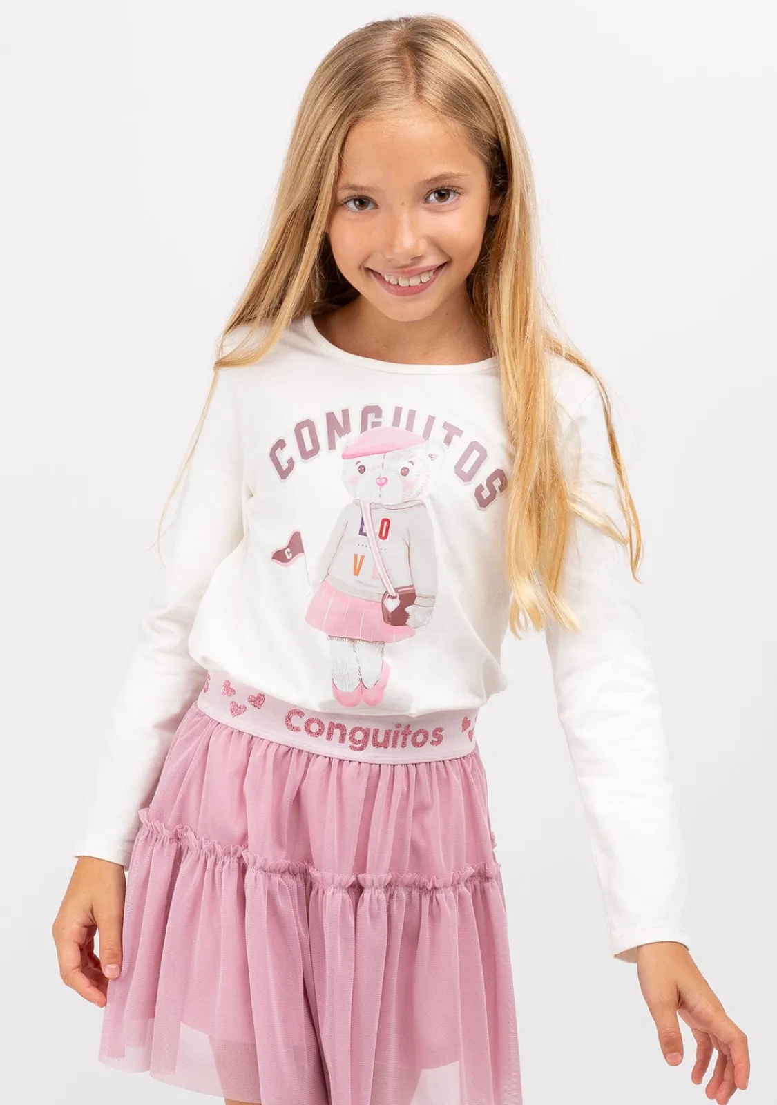 Conguitos Camiseta De Niña Osito University Blanco^ Camisetas|Camisetas Manga Larga