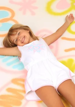 Conguitos Mono Liso Felpa Ribete Blanco Niña^ Vestidos De Verano|Vestidos