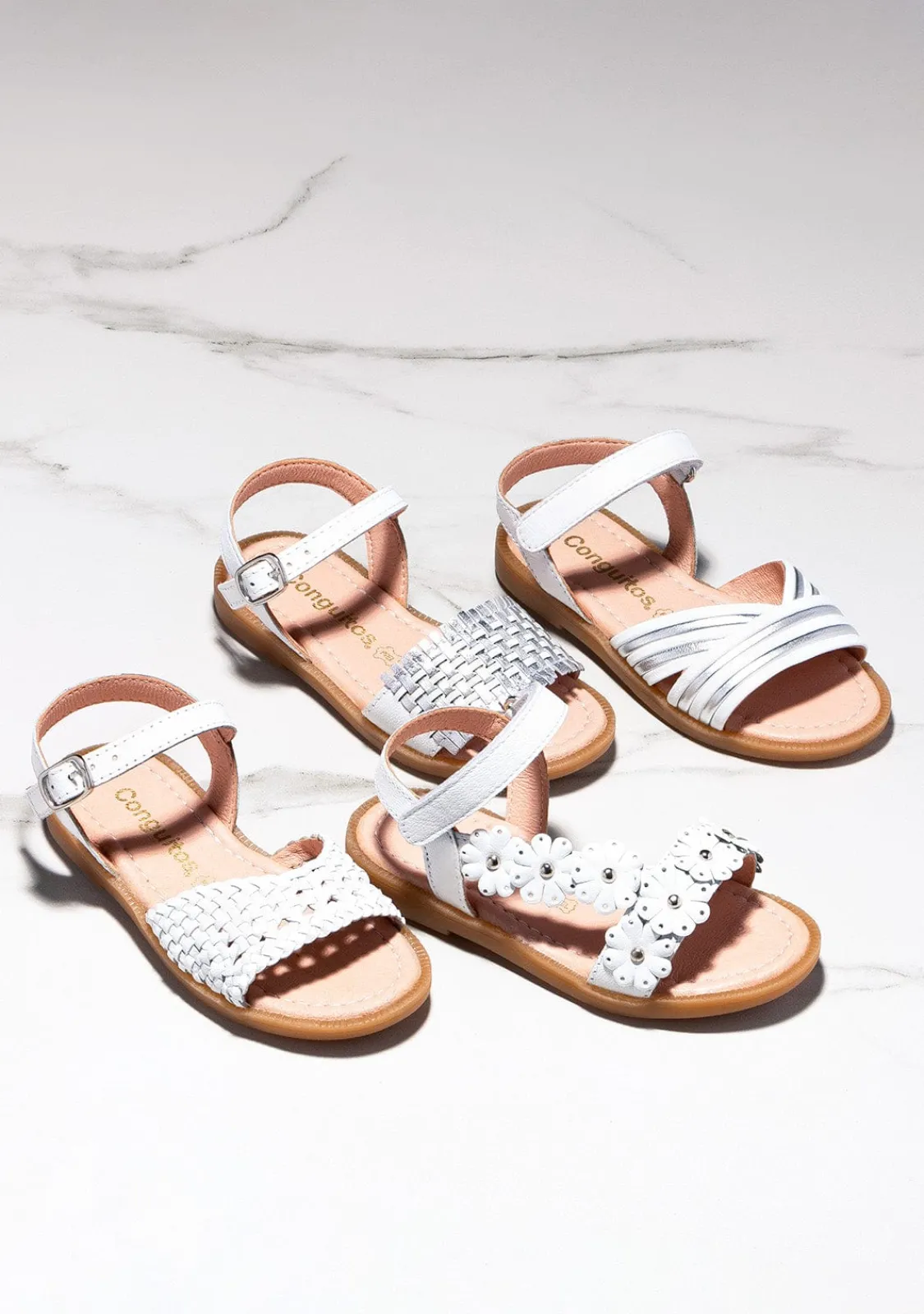 Conguitos Sandalias De Niña Piel Trenzada Blanco/Plata^ Sandalias|Zapatos De Ceremonia