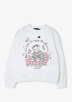 Conguitos Sudadera De Niña Blanco Oso Glitter Flores^ Sudaderas