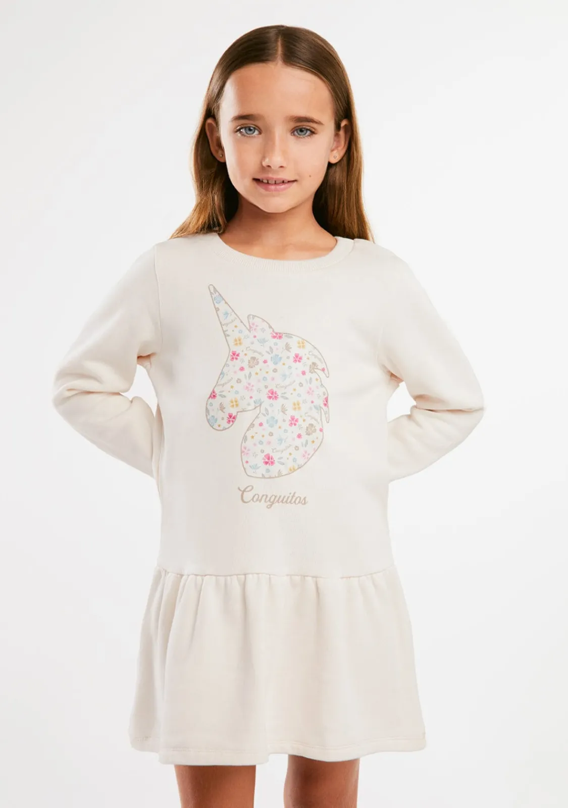 Conguitos Vestido Sudadera Unicornio Beige^ Vestidos