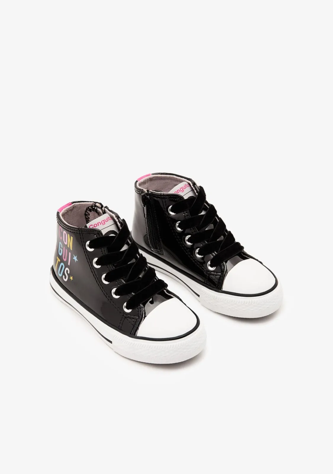 Conguitos Zapatillas Altas Charol Letras Negro^ Zapatillas|Zapatillas