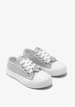 Conguitos Zapatillas Lona Metalizado Corazón Plata^ Zapatillas