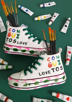 Conguitos Zapatillas Pintura Altas Lona Blanco^ Zapatillas